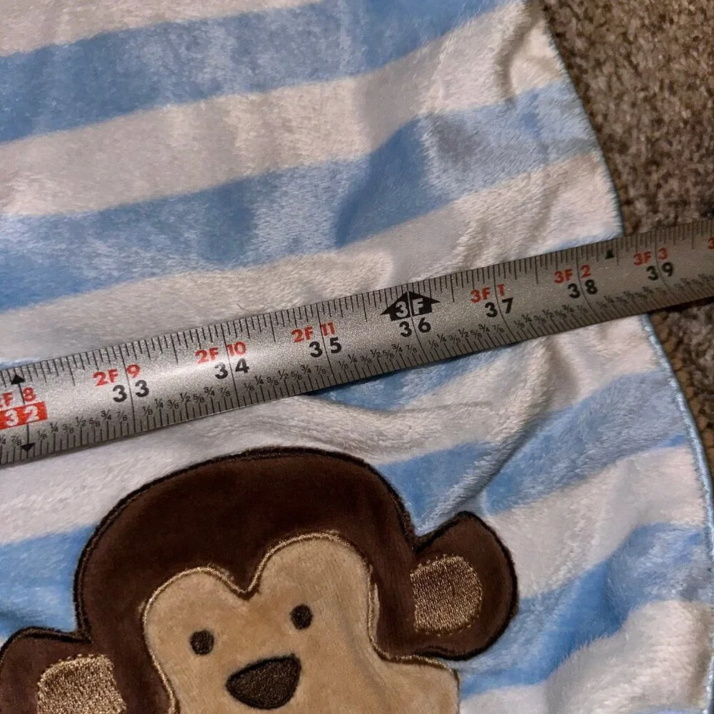 Just One You Carter's Monkey Baby Blanket Striped Blue Brown Soft Sherpa